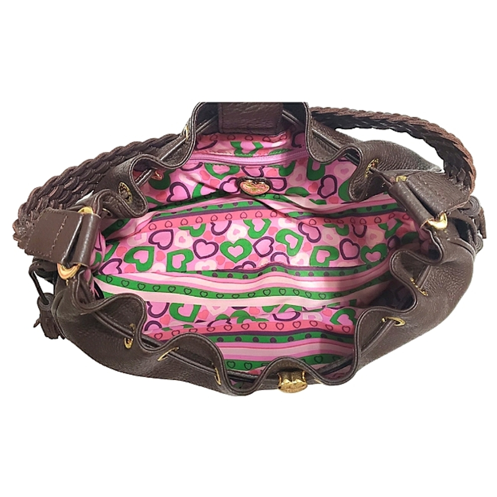 Lovcat Paris Brown Leather shoulder bag with tassels and gold charms - Picture 2 of 10